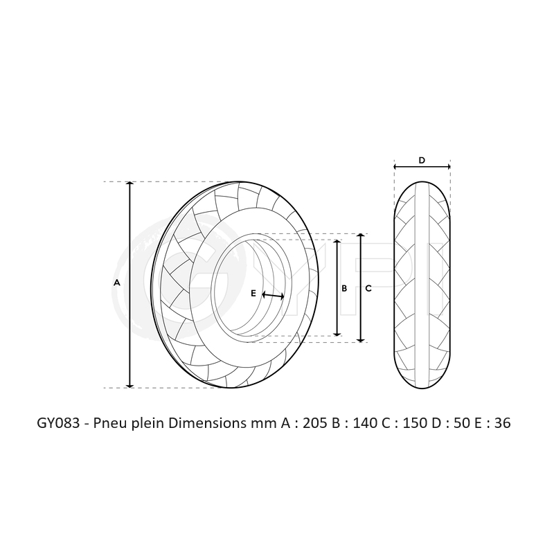 GY083B - Pneu plein 8.5" - City Alvéolée interieur - GYPI