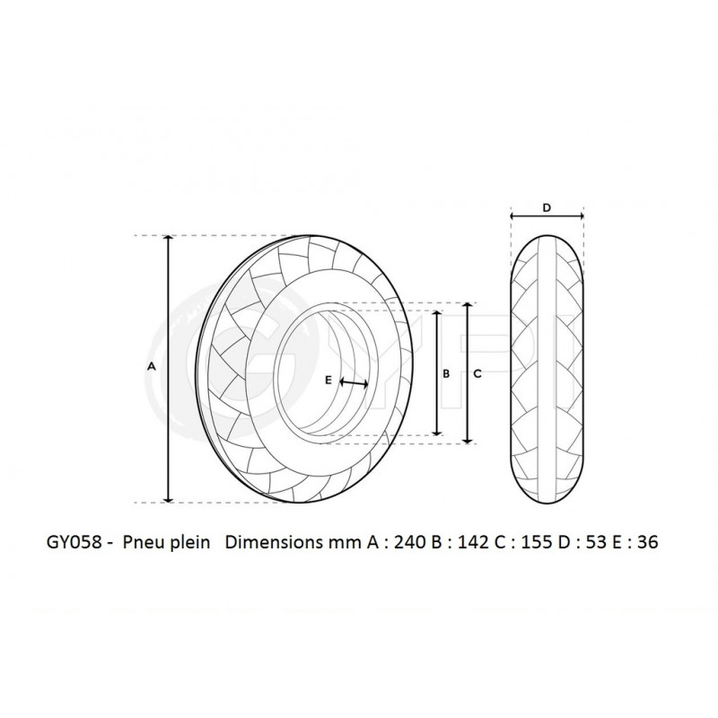 GY058 - Pneu plein fluo - 10" *2.125 34/36mm - City - GYPI