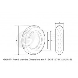 GY108T - Pneu Arrière - 10" *60/65-6.9 Tubeless - City
